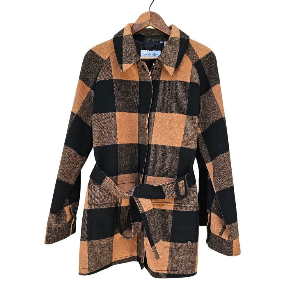 Calvin Klein Belted Shirt Jacket Camel / Black Size L - Picture 4 of 11